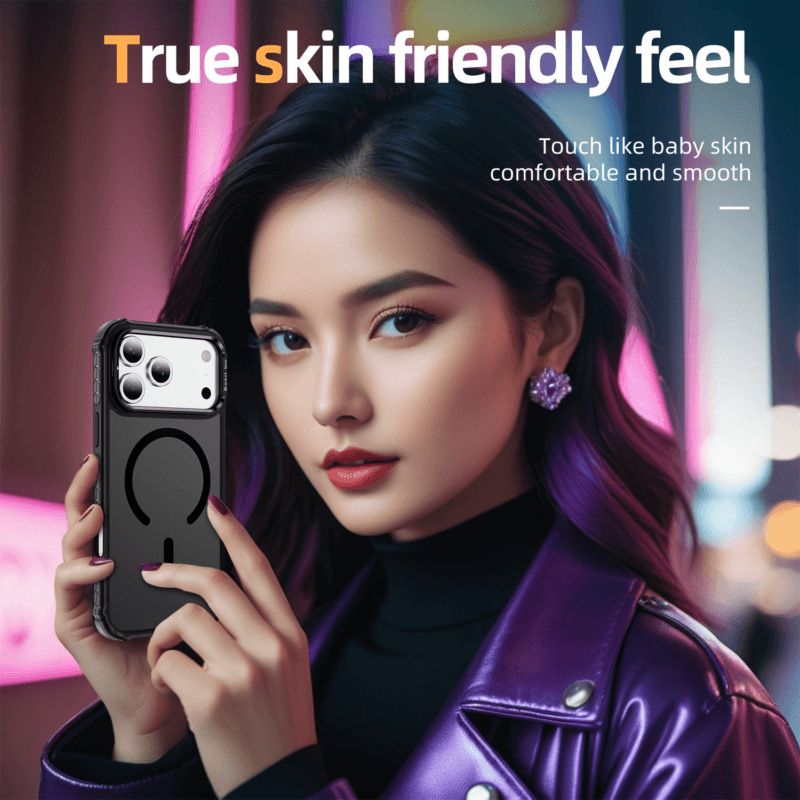 Soft-Touch Hard Phone Case for iPhone 17 Pro | 4-Corner Air Cushion + Ring Stand | MOQ 50