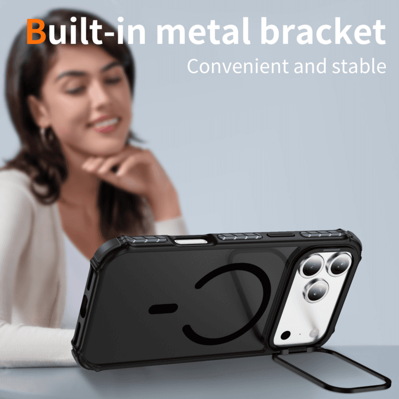 Soft-Touch Hard Phone Case for iPhone 17 Pro | 4-Corner Air Cushion + Ring Stand | MOQ 50