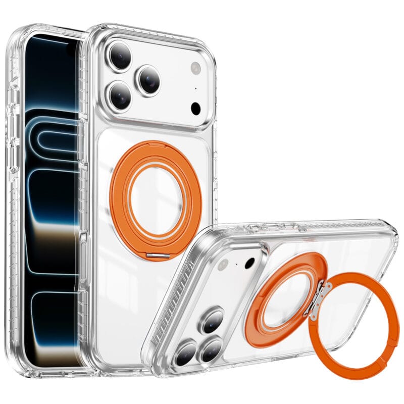 Lay-Flat 360° Kickstand MagSafe iPhone 17 Case | Clear Anti-Yellowing | MOQ 50