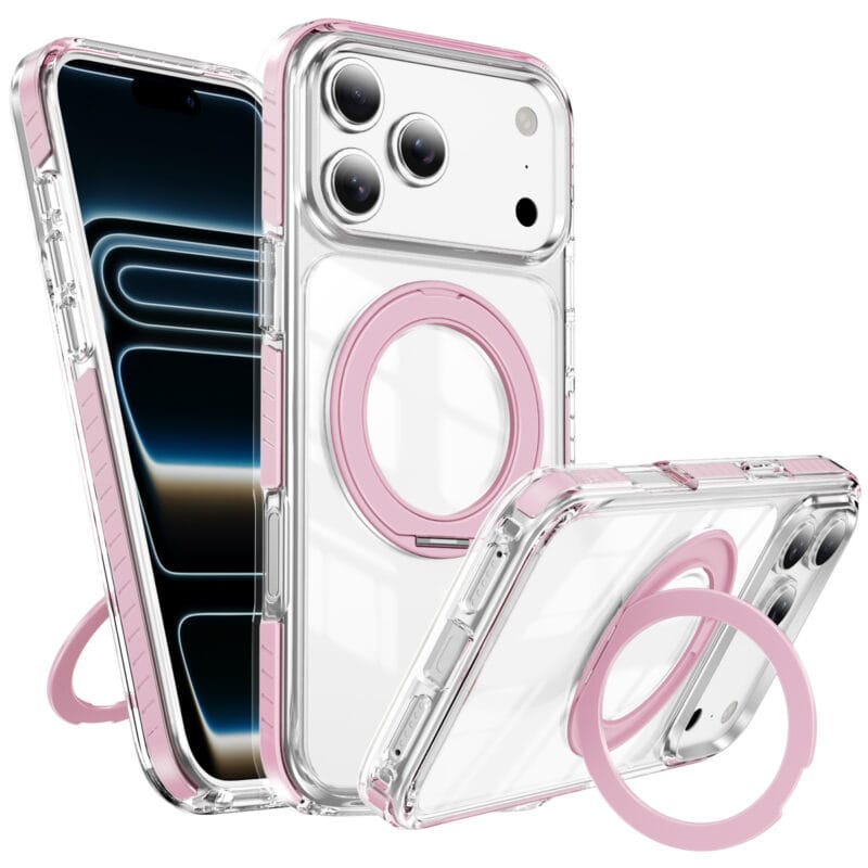 360° Lay-Flat Kickstand MagSafe iPhone 17 Pro Case | Clear Ring Colors | MOQ 50