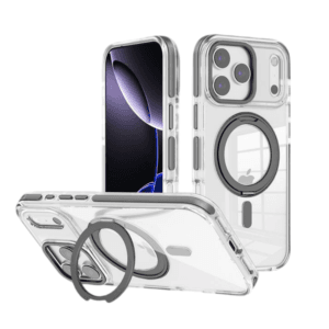 Clear 360° kickstand MagSafe iPhone 17 Pro case, flush-mounted