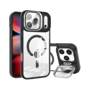 Clear camera frame kickstand MagSafe iPhone 17 case, pre-installed screen protector