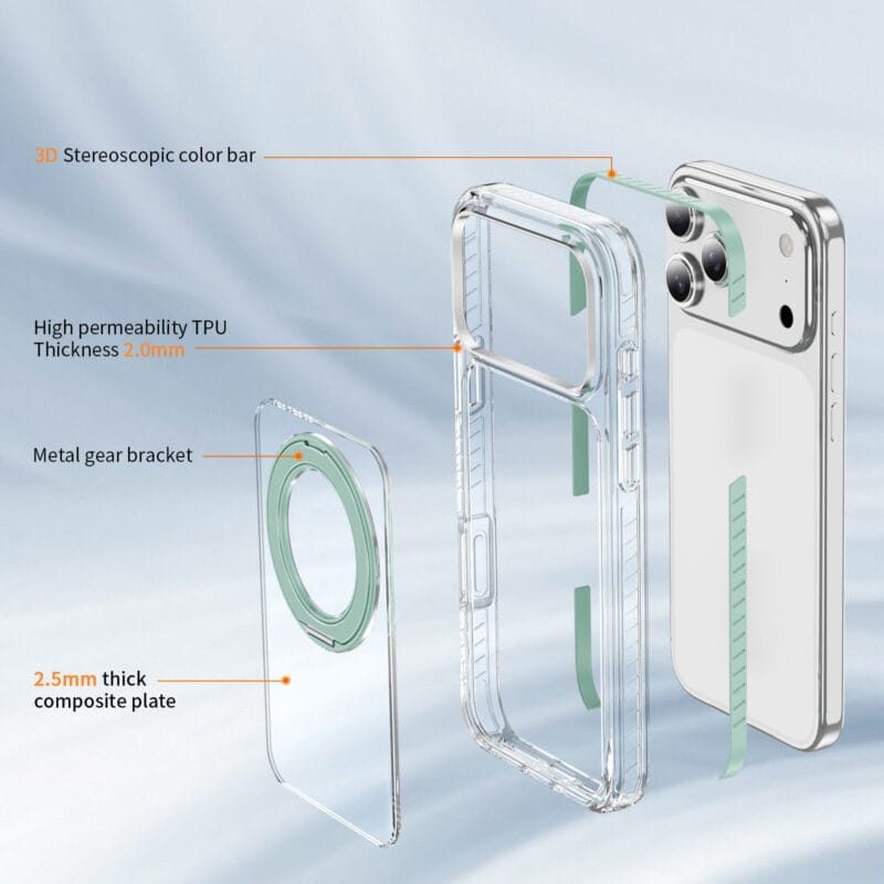 360° Lay-Flat Kickstand MagSafe iPhone 17 Pro Case | Clear Ring Colors | MOQ 50