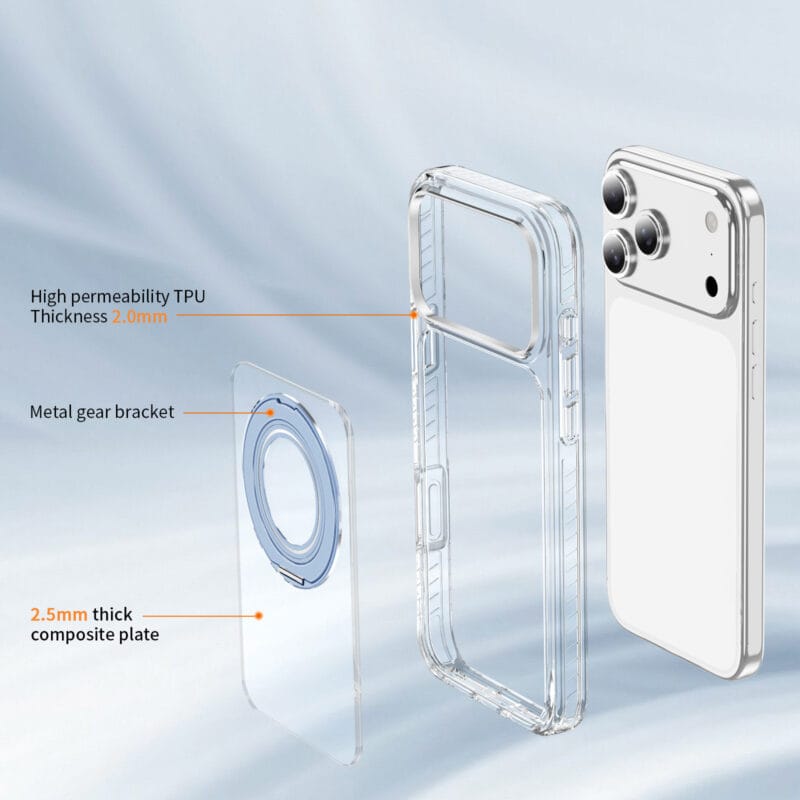 Lay-Flat 360° Kickstand MagSafe iPhone 17 Case | Clear Anti-Yellowing | MOQ 50