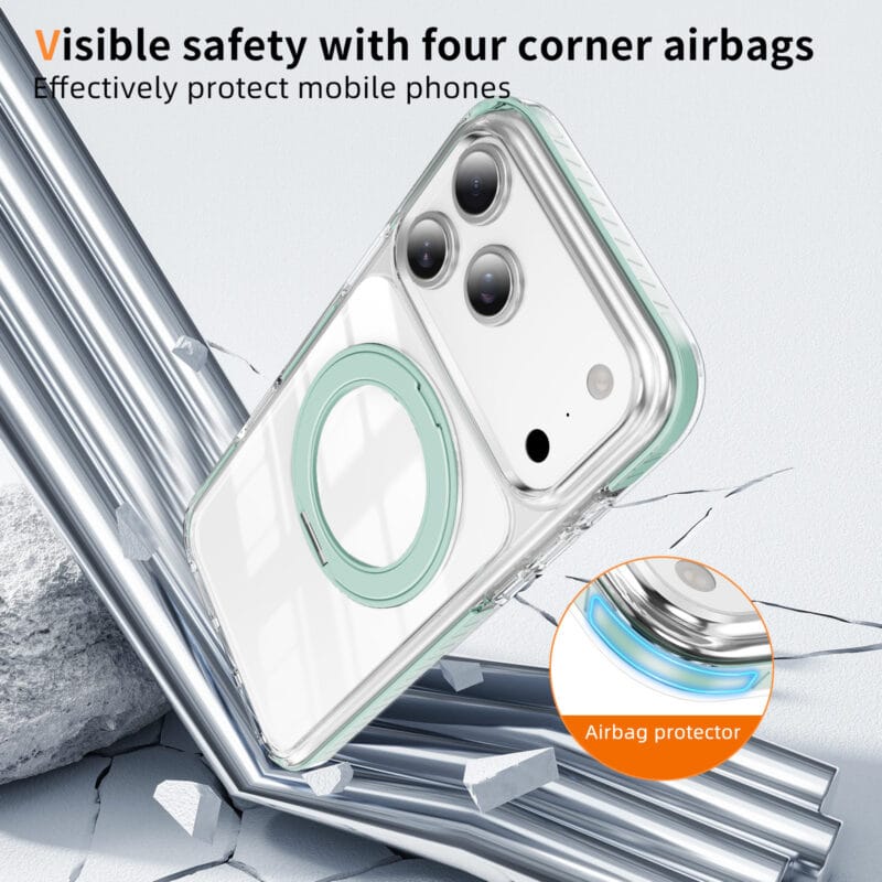 360° Lay-Flat Kickstand MagSafe iPhone 17 Pro Case | Clear Ring Colors | MOQ 50