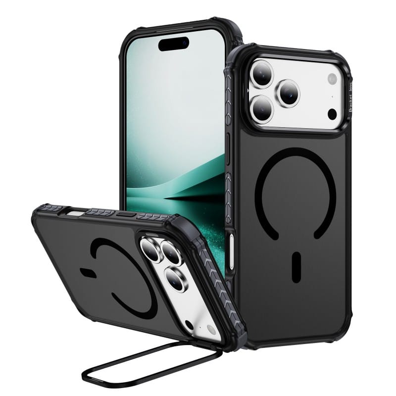 Magnetic Lens Frame Kickstand Case for iPhone — Rugged Armor with Built-in Camera Lens Stand & MagSafe Support