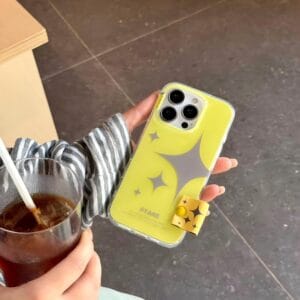 Neon Yellow Star Wrist Strap iPhone Case - Bold Modern Style