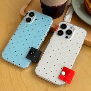 Cute Polka Dot Fabric Button iPhone Case - Aesthetic Minimalism