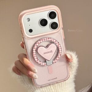Cozy Gingham Heart Ring iPhone Case - Warm Pastel Aesthetic