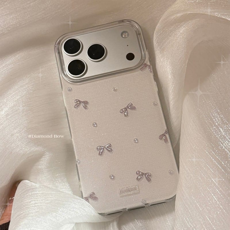 详情_02 Diamond Bow Glitter Clear iPhone Case | Sparkly Lavender Bow Protective Cover