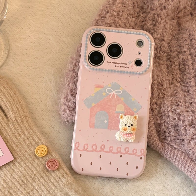 Cozy Cottage 3D Puppy iPhone Case | Soft Pastel Tone Protective Cover