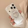 Clear Floral Print Heart Mirror Ring Holder Case | Shockproof Bumper for iPhone