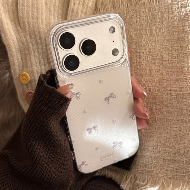 详情_05 Diamond Bow Glitter Clear iPhone Case | Sparkly Lavender Bow Protective Cover