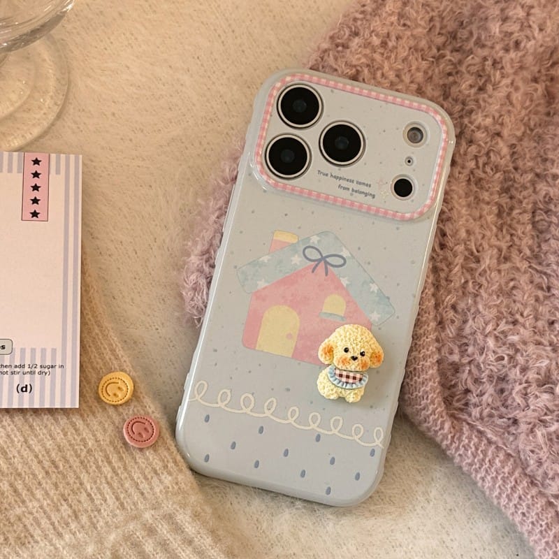 Cozy Cottage 3D Puppy iPhone Case | Soft Pastel Tone Protective Cover