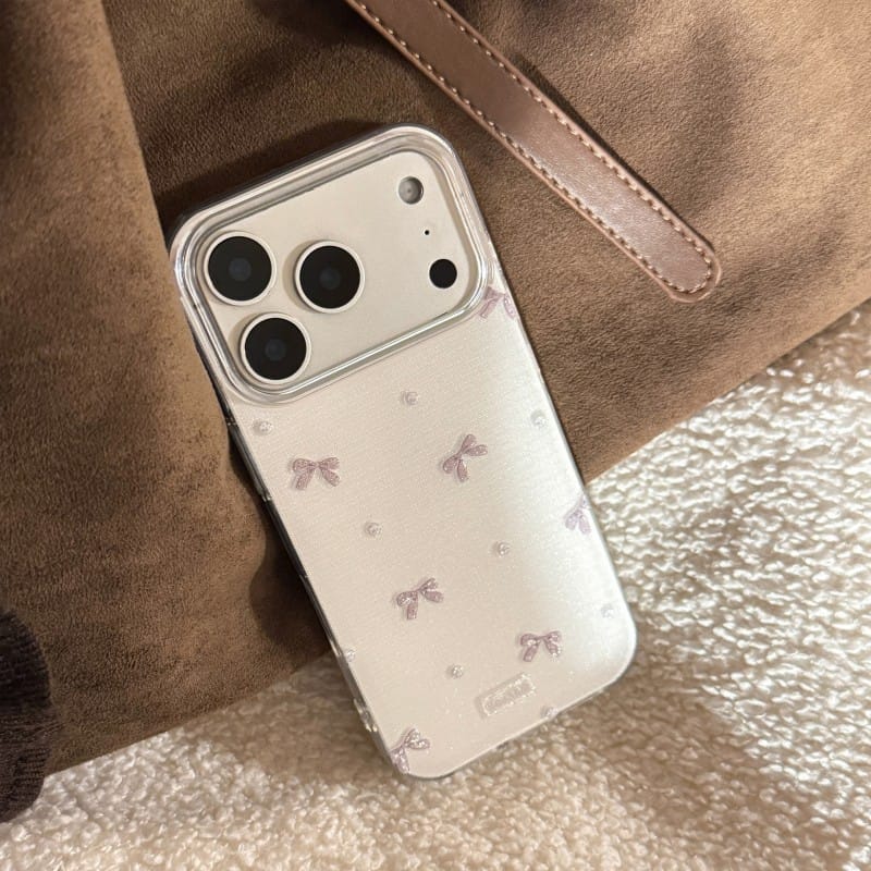 详情_07 Diamond Bow Glitter Clear iPhone Case | Sparkly Lavender Bow Protective Cover