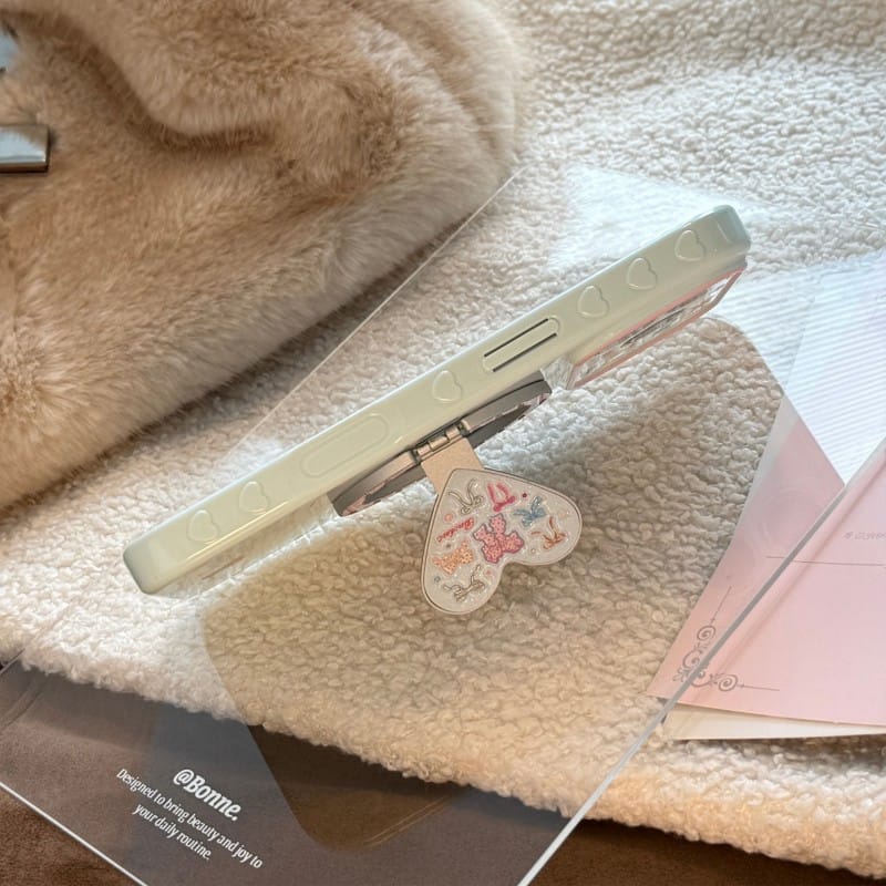 Pastel Bow Heart Mirror Ring Stand iPhone Case | Coquette Protective Cover