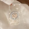 Clear Floral Print Heart Mirror Ring Holder Case | Shockproof Bumper for iPhone
