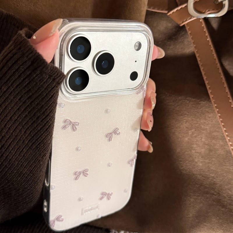 详情_08 Diamond Bow Glitter Clear iPhone Case | Sparkly Lavender Bow Protective Cover