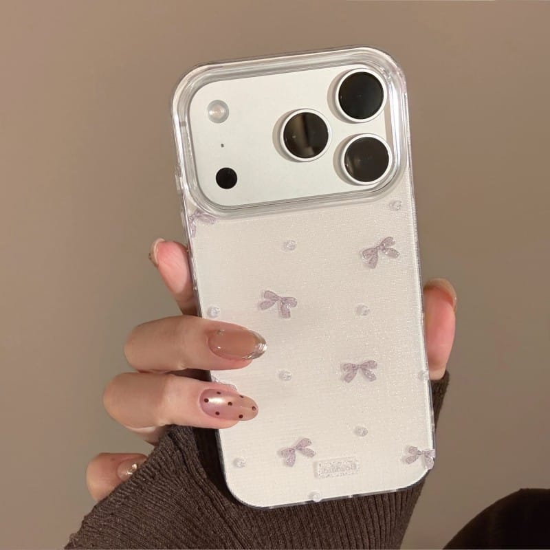 详情_09 Diamond Bow Glitter Clear iPhone Case | Sparkly Lavender Bow Protective Cover