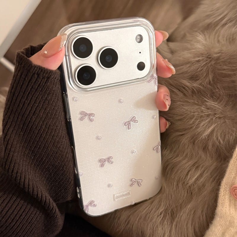 详情_11 Diamond Bow Glitter Clear iPhone Case | Sparkly Lavender Bow Protective Cover