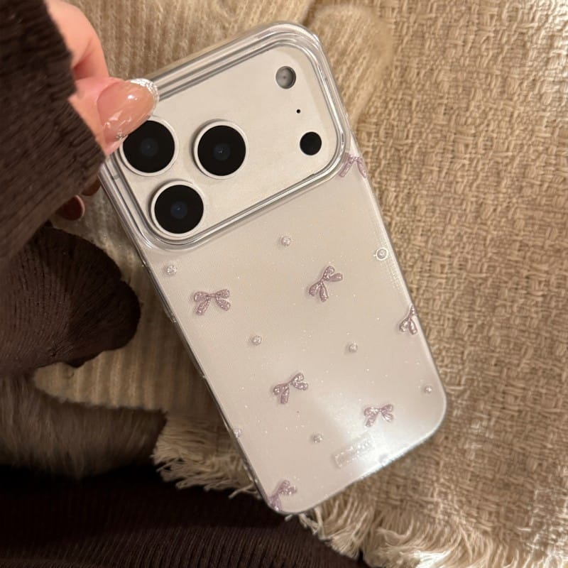 详情_12 Diamond Bow Glitter Clear iPhone Case | Sparkly Lavender Bow Protective Cover