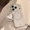 Clear Floral Print Heart Mirror Ring Holder Case | Shockproof Bumper for iPhone