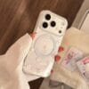 Clear Floral Print Heart Mirror Ring Holder Case | Shockproof Bumper for iPhone
